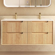 Byron Fluted 1200mm Woodland Oak Wall Hung Double Vanity with Ceramic Countertop